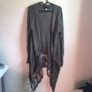 Blu Rain Medium Hi Lo Lace Cardigan Army Green